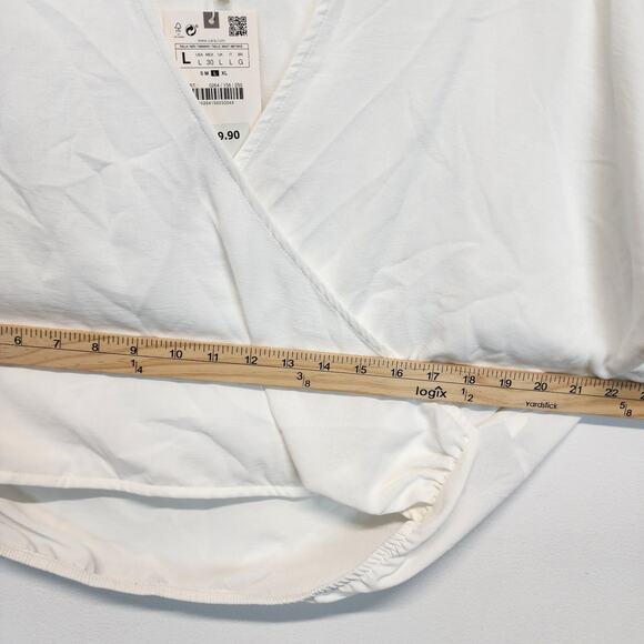 Zara Crossover Blouse Top Size L White Short Sleeve Pullover V-neck Flowy Chic - Picture 9 of 13